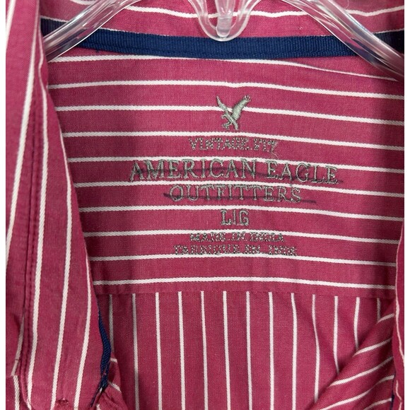 American Eagle Shirt Men's L Pink Striped Button Up Long Sleeve Preppy - Picture 7 of 7